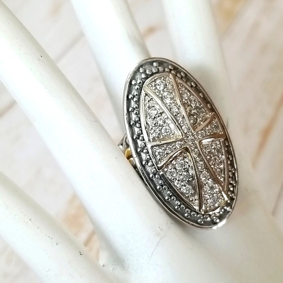 NWT Sterling Silver 925 14k Gold Filled Cubic Zirconia Cross Ring SZ 7.5 - Picture 6 of 15